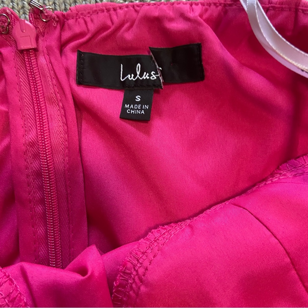 Lulus Cascading Crush Hot Pink Tiered Bustier Midi Dress - Picture 14 of 15